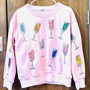 WHY DRESS PINK CHAMPAGNE GLASS SWEATSHIRT SMALL